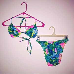 Neon floral high waisted bikini set